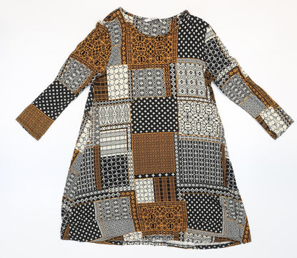 Tu Womens Multicoloured Geometric Viscose A-Line Size 10 Round Neck Pullover