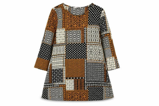 TU Womens Multicoloured Geometric Viscose A-Line Size 10 Round Neck Pullover