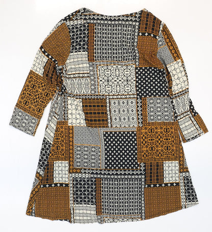 Tu Womens Multicoloured Geometric Viscose A-Line Size 10 Round Neck Pullover