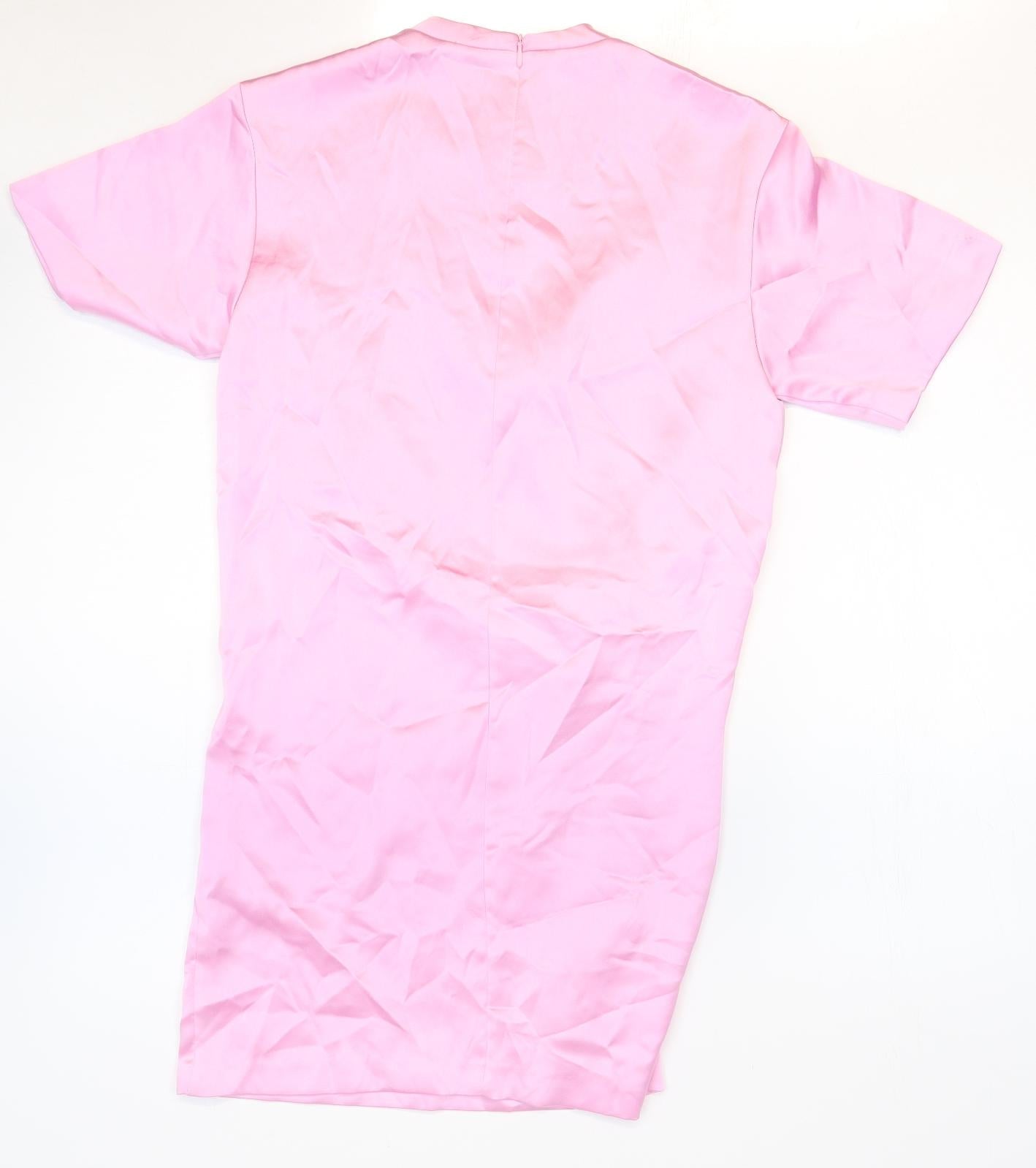 Zara Womens Pink Polyester T-Shirt Dress Size XS Round Neck Zip