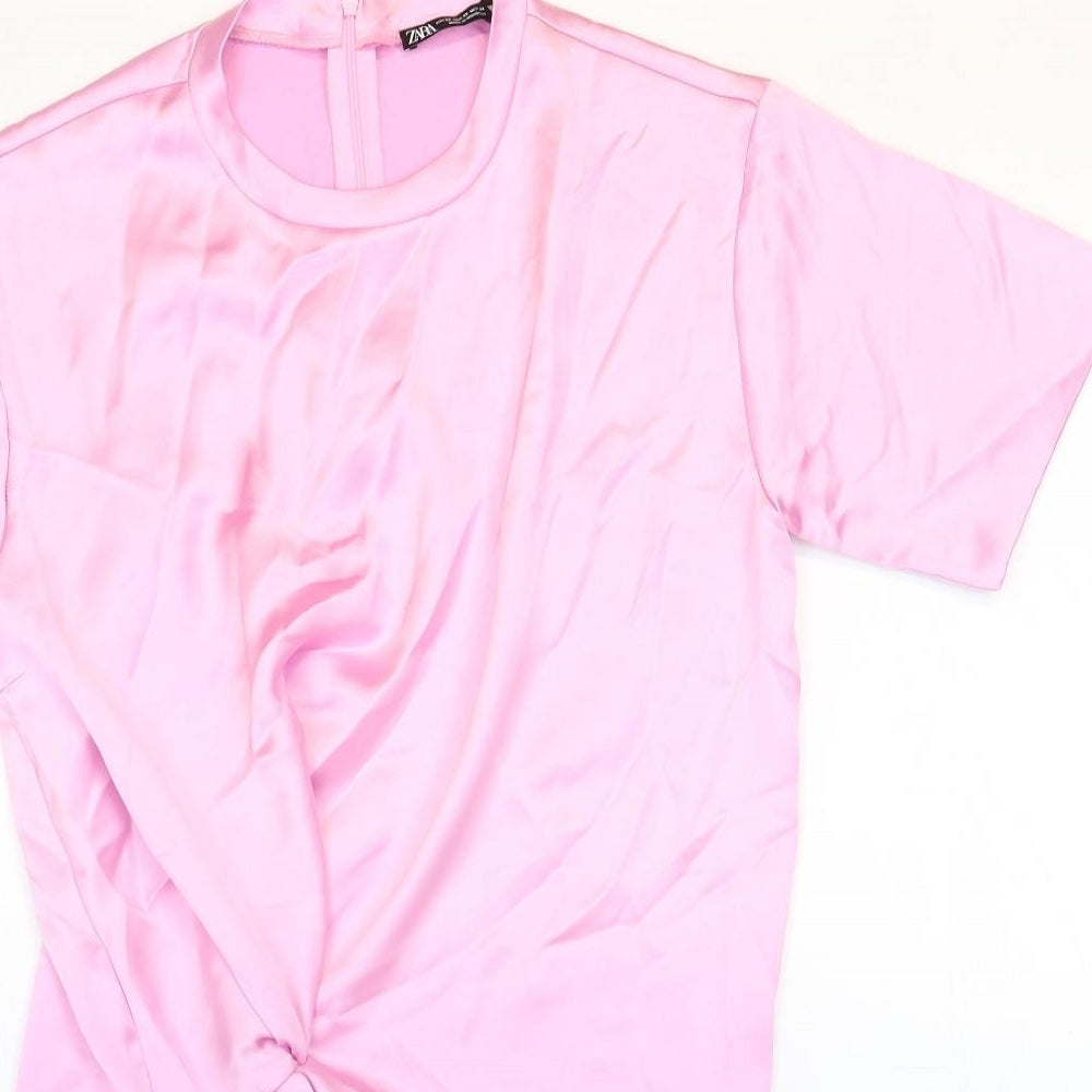 Zara Womens Pink Polyester T-Shirt Dress Size XS Round Neck Zip