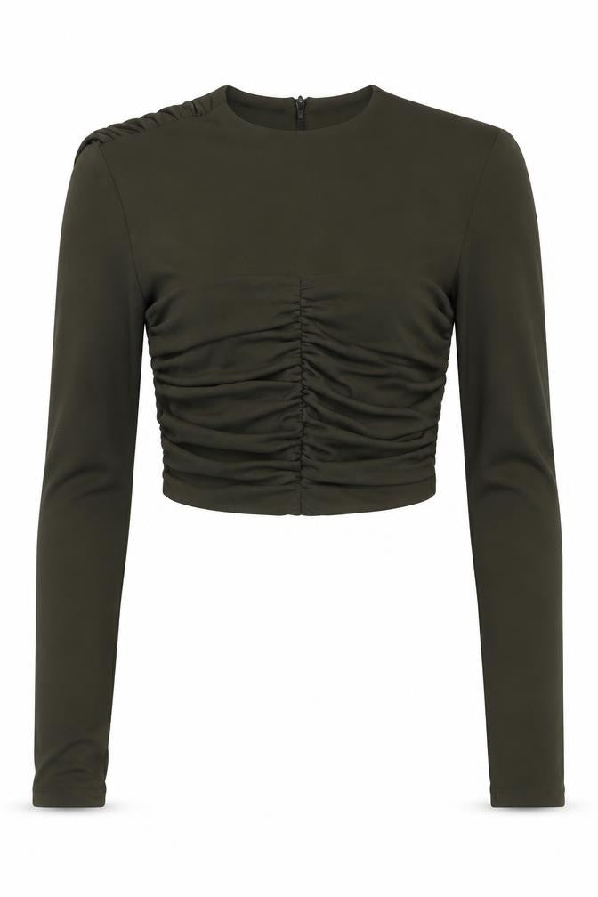 Zara Womens Green Polyester Cropped Blouse Size S Square Neck