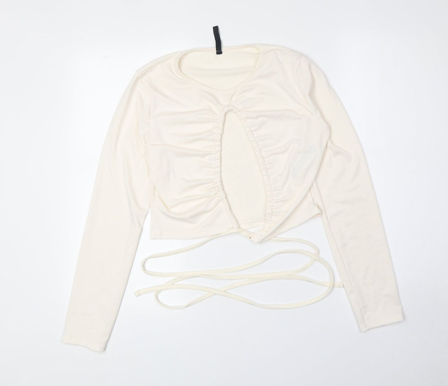 Preworn Womens Ivory Polyester Basic T-Shirt Size 14 Round Neck
