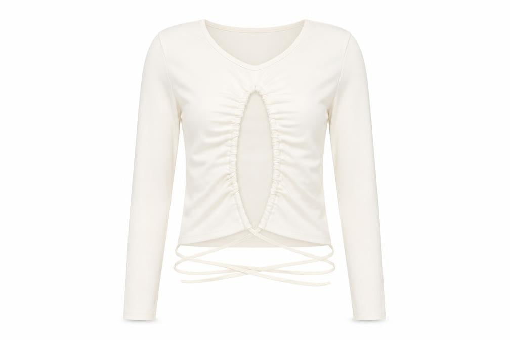 Preworn Womens Ivory Polyester Basic T-Shirt Size 14 Round Neck