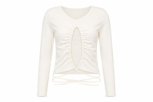 Preworn Womens Ivory Polyester Basic T-Shirt Size 14 Round Neck