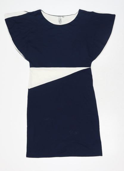 VAXO Womens Blue Geometric Polyester Shift Size S Round Neck Pullover