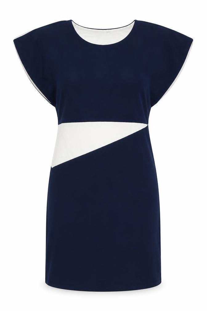 VAXO Womens Blue Geometric Polyester Shift Size S Round Neck Pullover