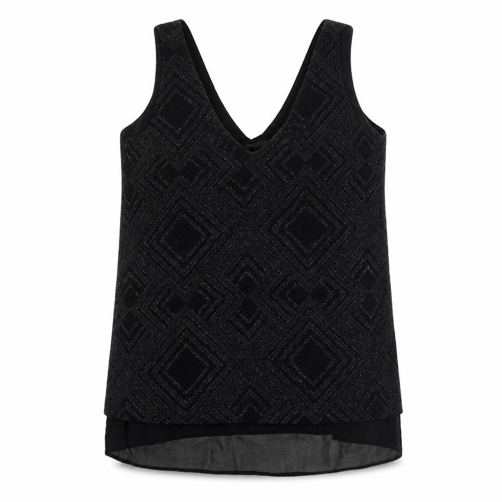 Debenhams Womens Black Geometric Nylon Basic Tank Size 12 V-Neck