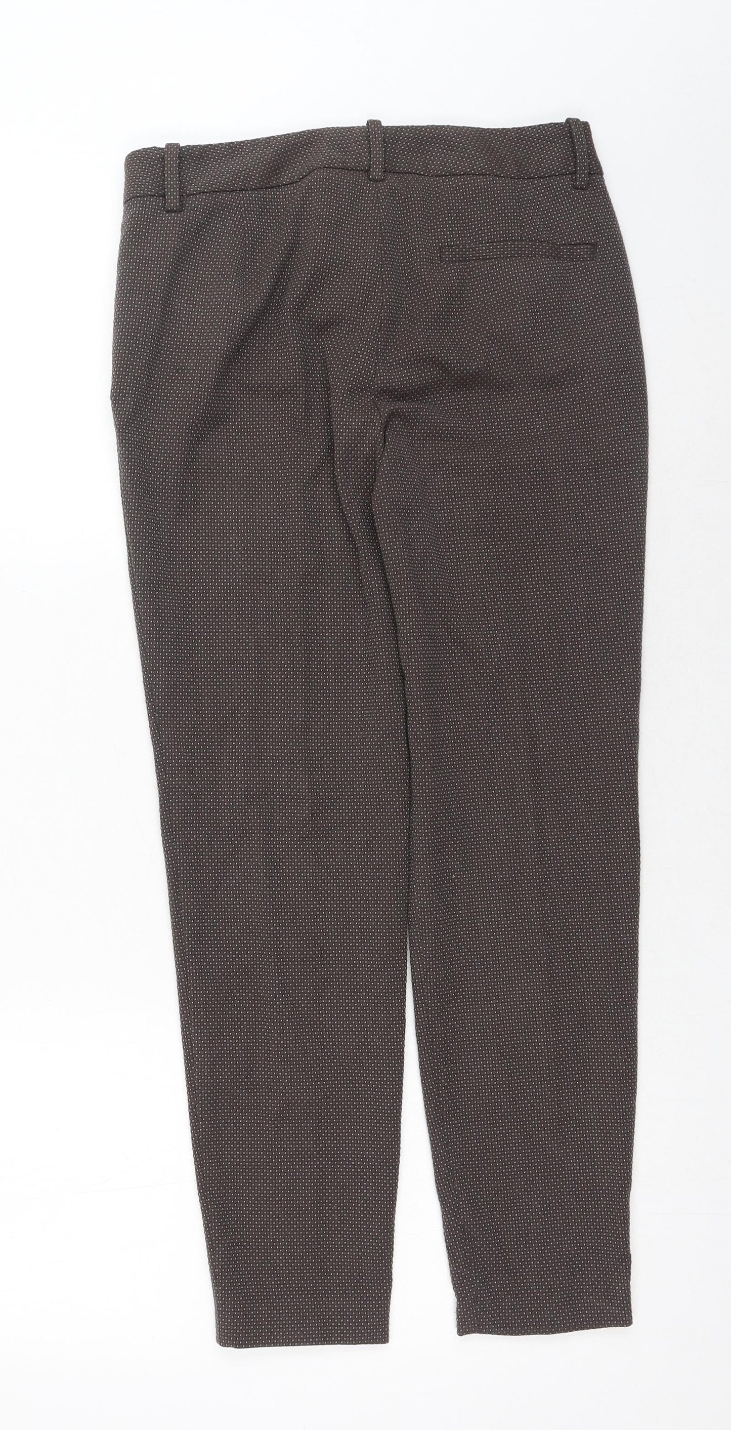 Zara Womens Brown Geometric Polyester Trousers Size 8 Regular Hook & Eye