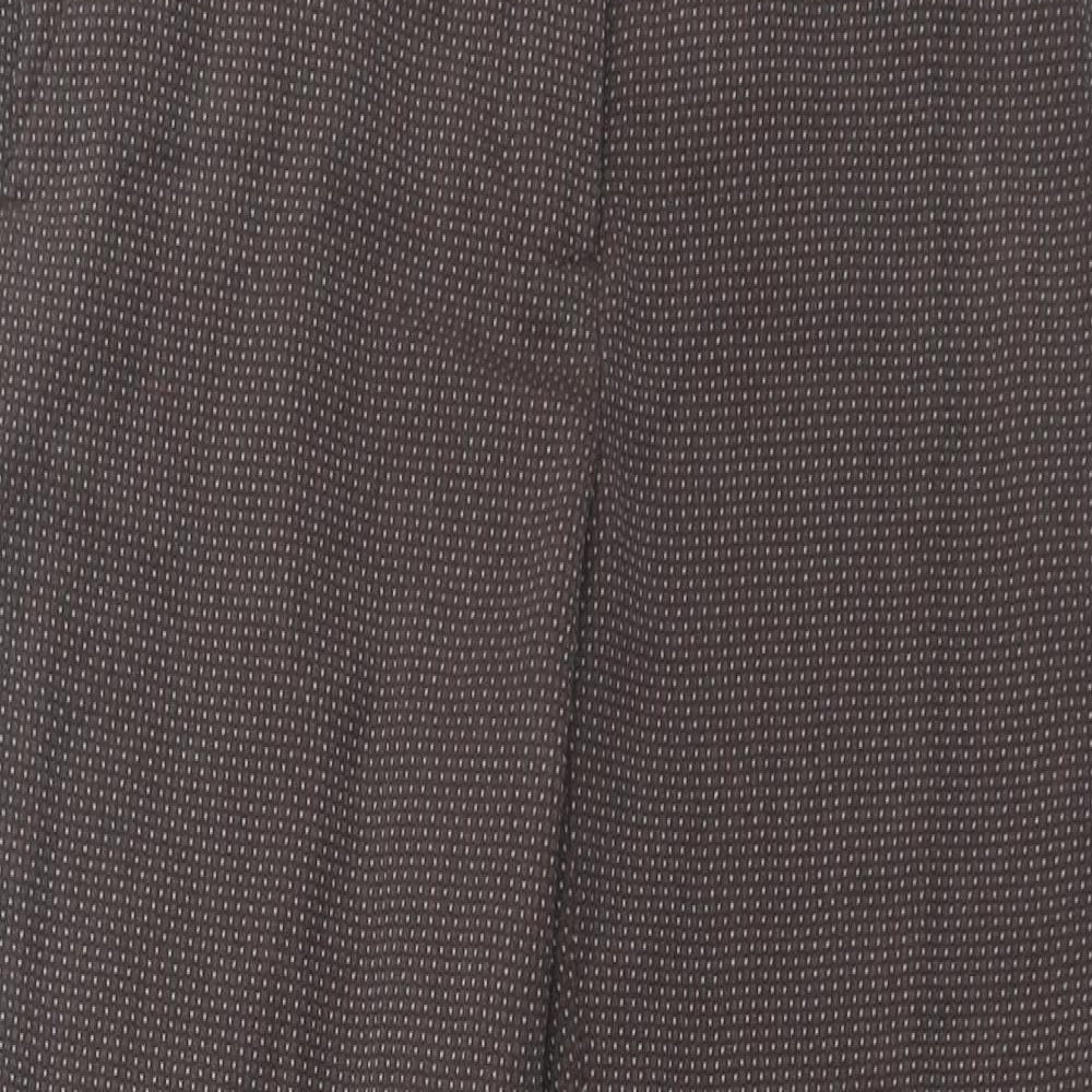Zara Womens Brown Geometric Polyester Trousers Size 8 Regular Hook & Eye