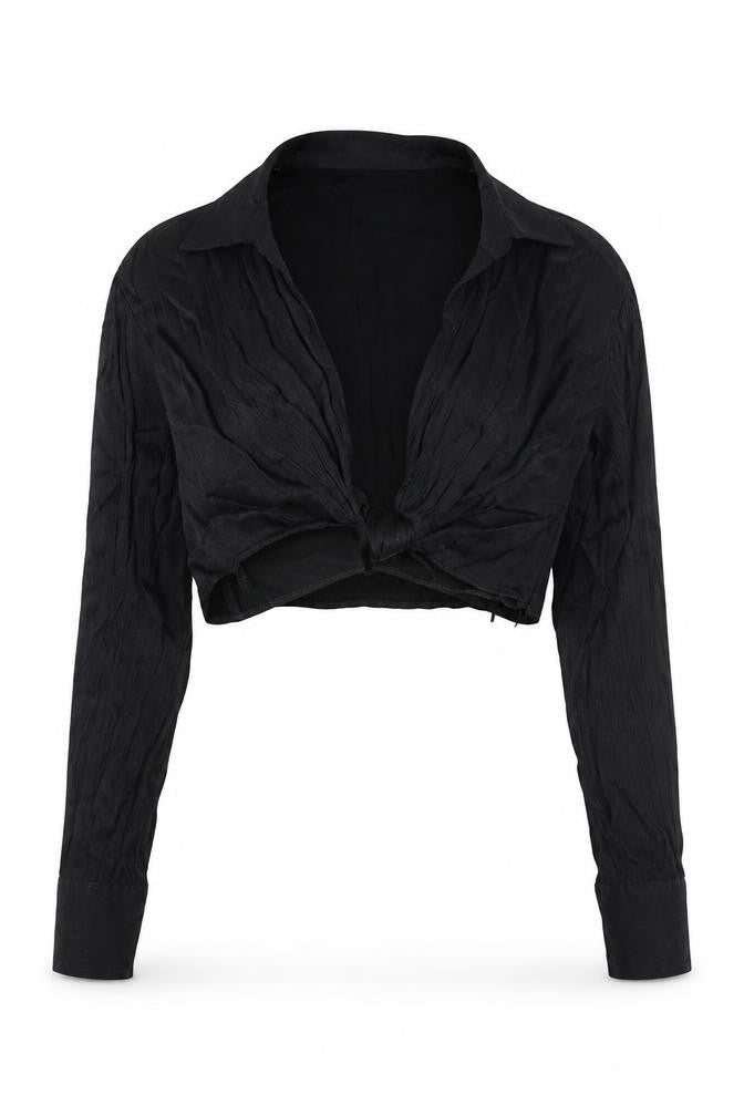 Zara Womens Black Viscose Cropped Blouse Size S V-Neck