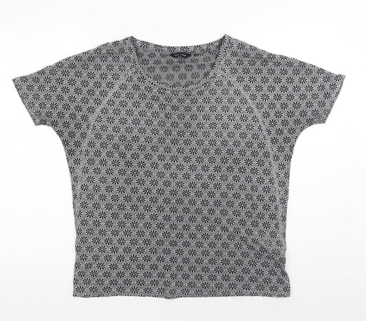 New Look Womens Grey Geometric Polyester Basic T-Shirt Size 10 Round Neck