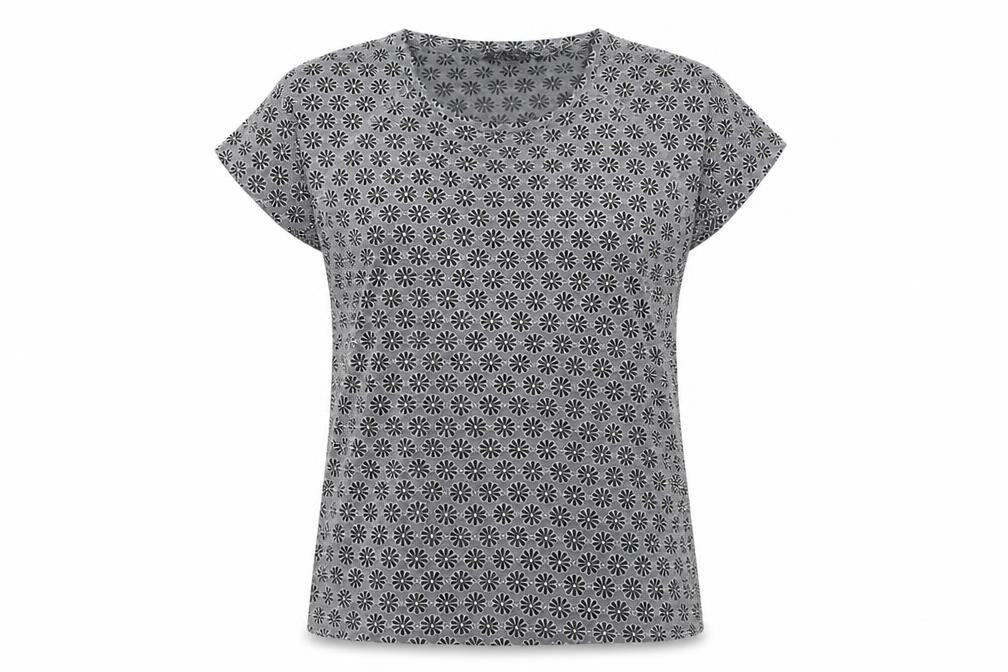 New Look Womens Grey Geometric Polyester Basic T-Shirt Size 10 Round Neck