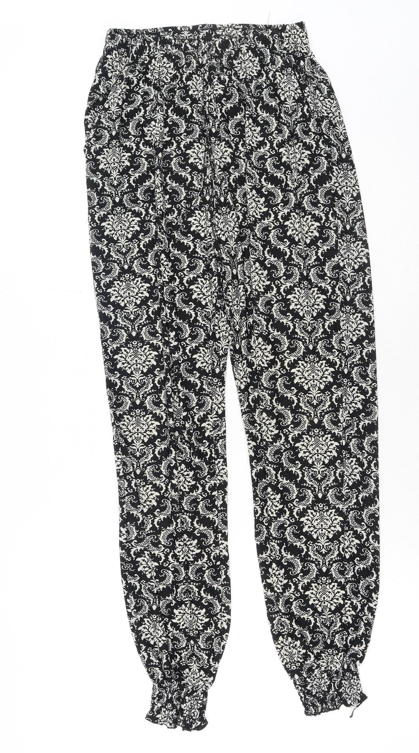 Preworn Womens Black Paisley Cotton Bloomer Trousers Size M Regular Drawstring