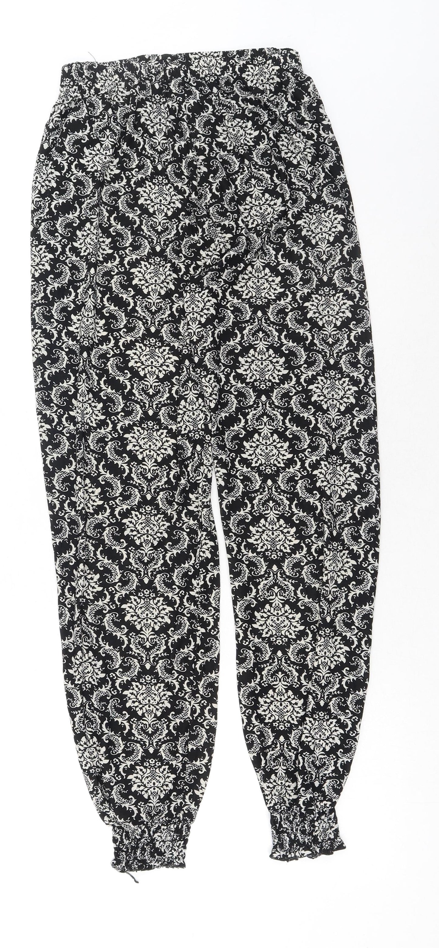 Preworn Womens Black Paisley Cotton Bloomer Trousers Size M Regular Drawstring