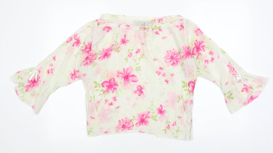 Best Womens Grey Floral Polyester Basic Blouse Size L Off the Shoulder