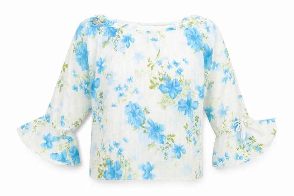 Best Womens Ivory Floral Polyester Basic Blouse Size L Round Neck