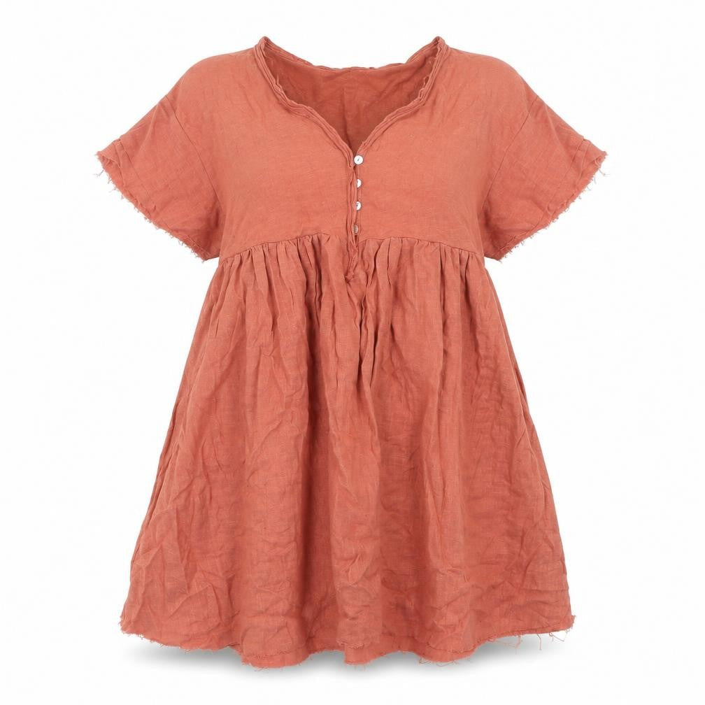 Pull&Bear Womens Orange 100% Cotton A-Line Size S V-Neck Button