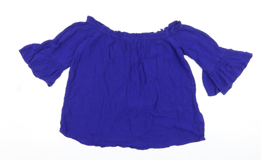 Dorothy Perkins Womens Blue Viscose Cropped Blouse Size 14 Boat Neck