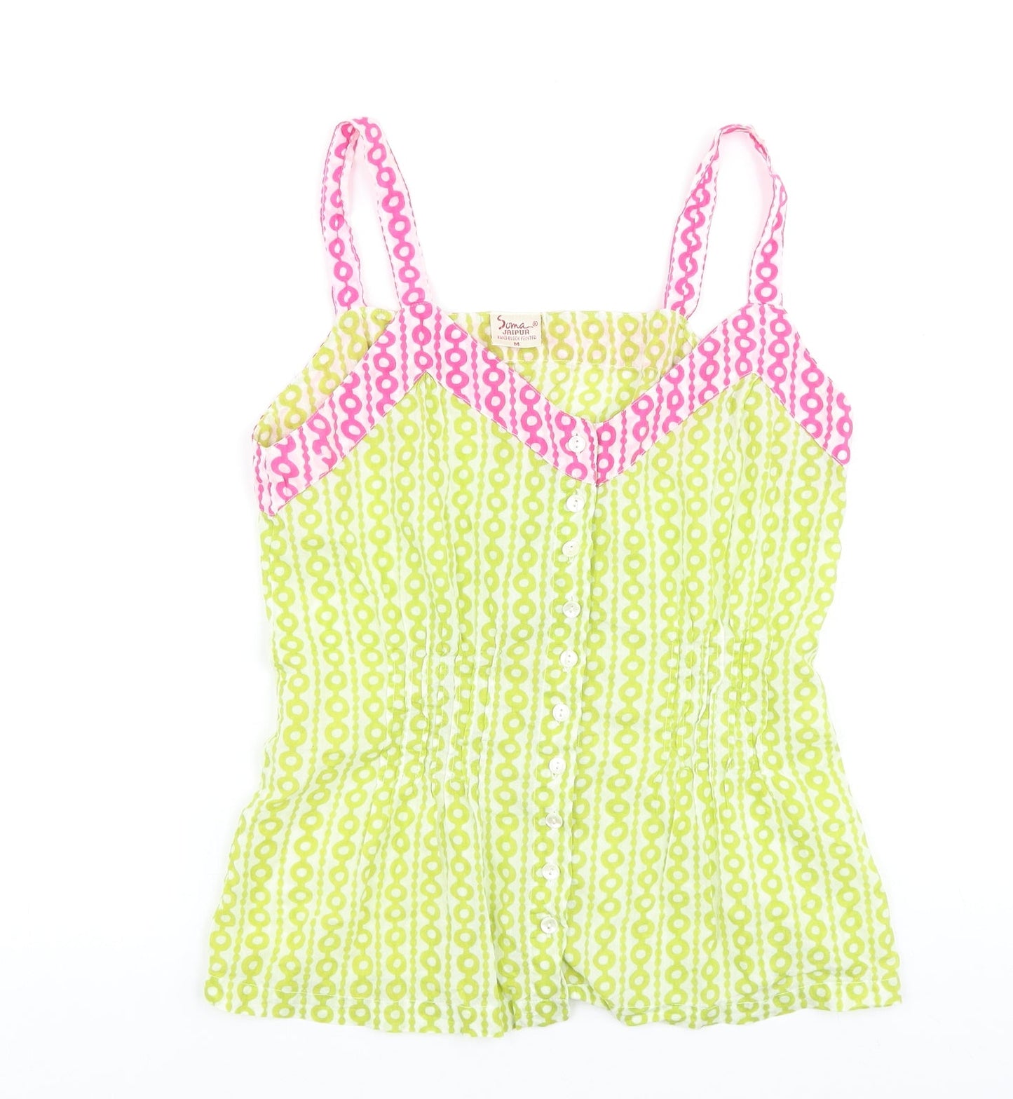 Soma Womens Green Geometric 100% Cotton Basic Tank Size M V-Neck