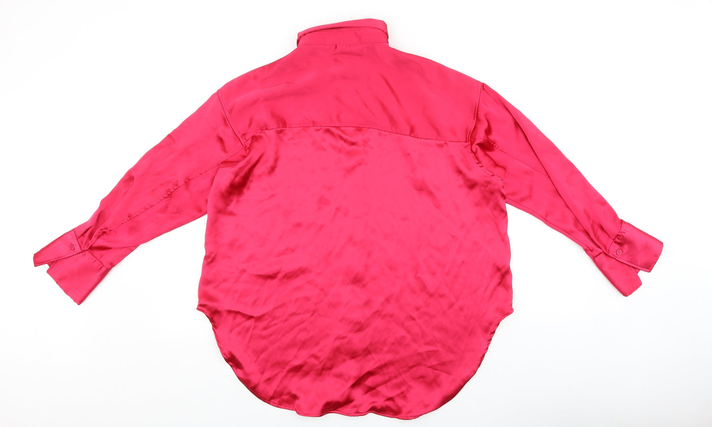 H&M Womens Pink Polyester Basic Button-Up Size S Collared