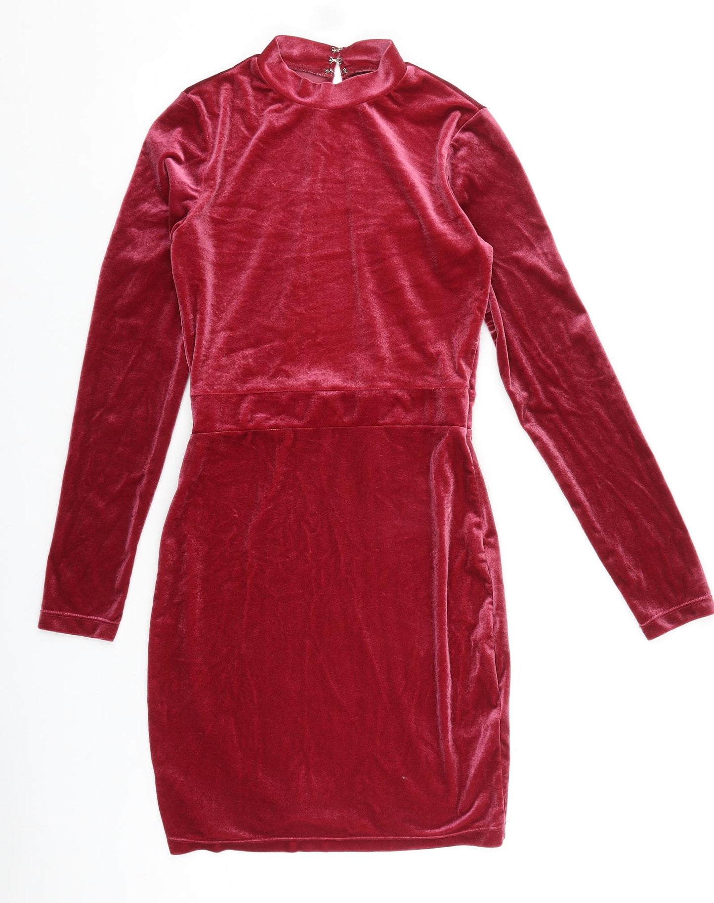 H&M Womens Pink Polyester Shift Size 10 Mock Neck Hook & Loop