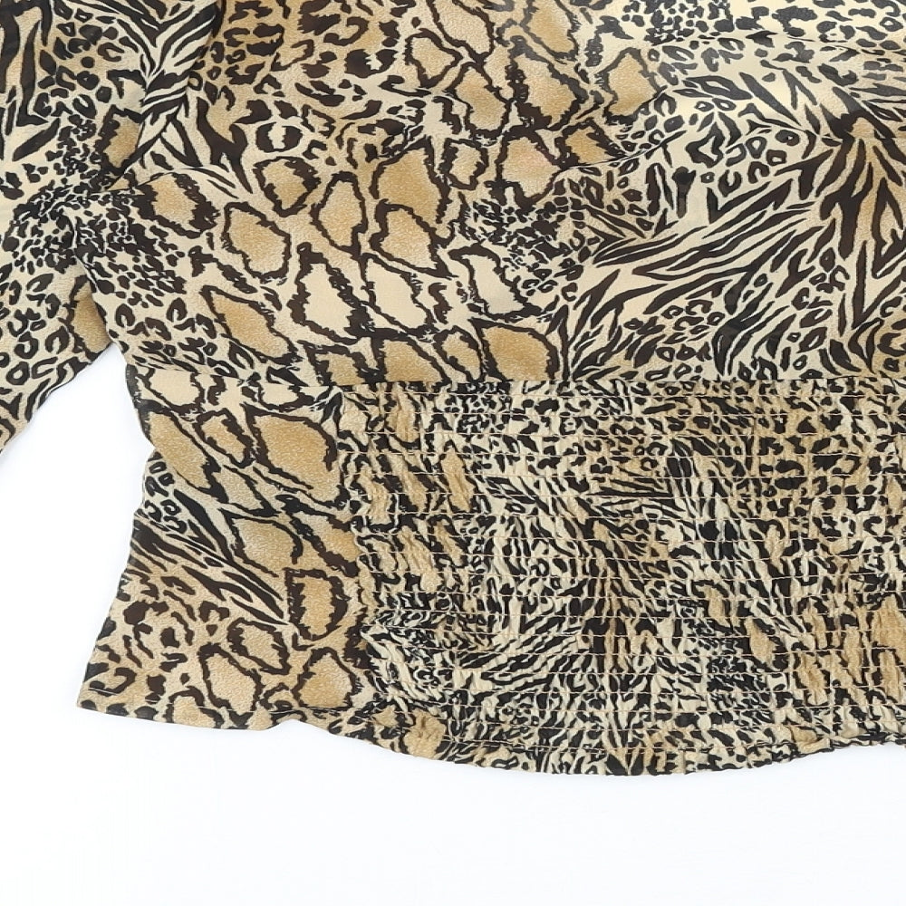 H&M Womens Brown Animal Print Polyester Basic Blouse Size 8 V-Neck - Leopard Print