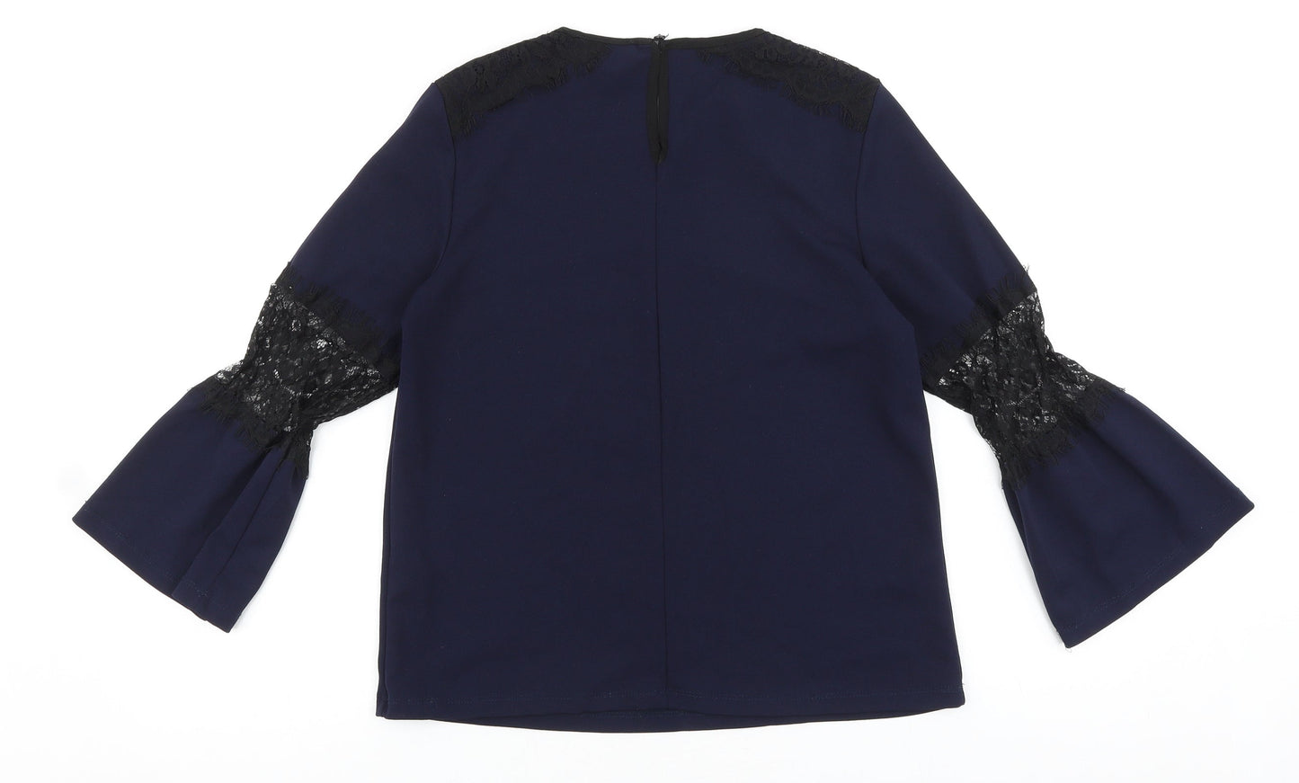 Warehouse Womens Blue Polyester Basic Blouse Size 10 Round Neck - Lace Detail