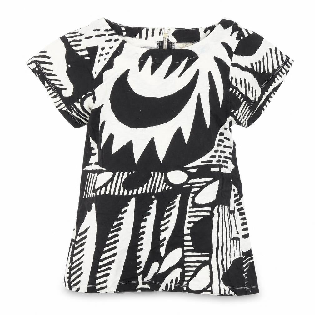 FC Womens Black Geometric 100% Cotton Basic Blouse Size S Round Neck