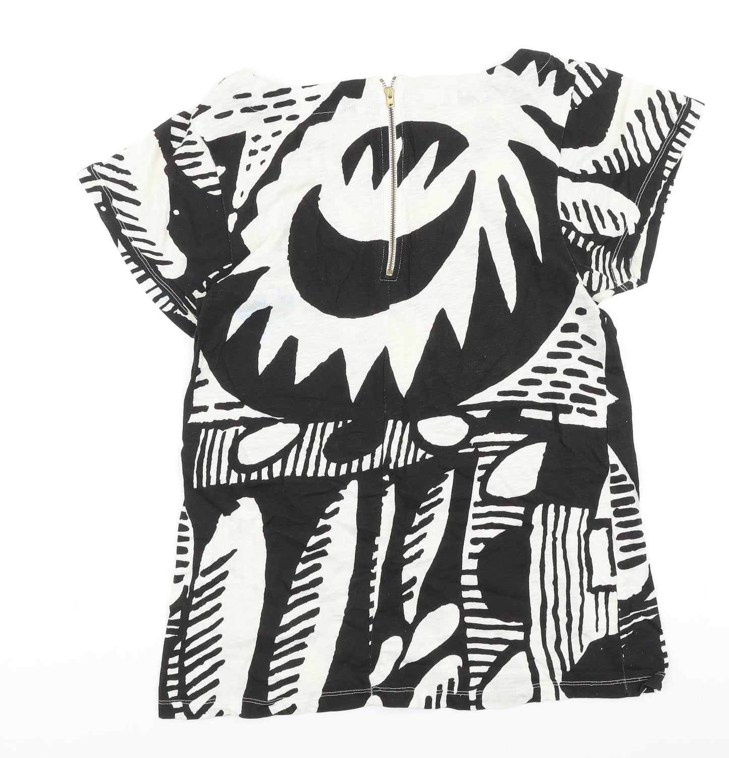 FC Womens Black Geometric 100% Cotton Basic Blouse Size S Round Neck
