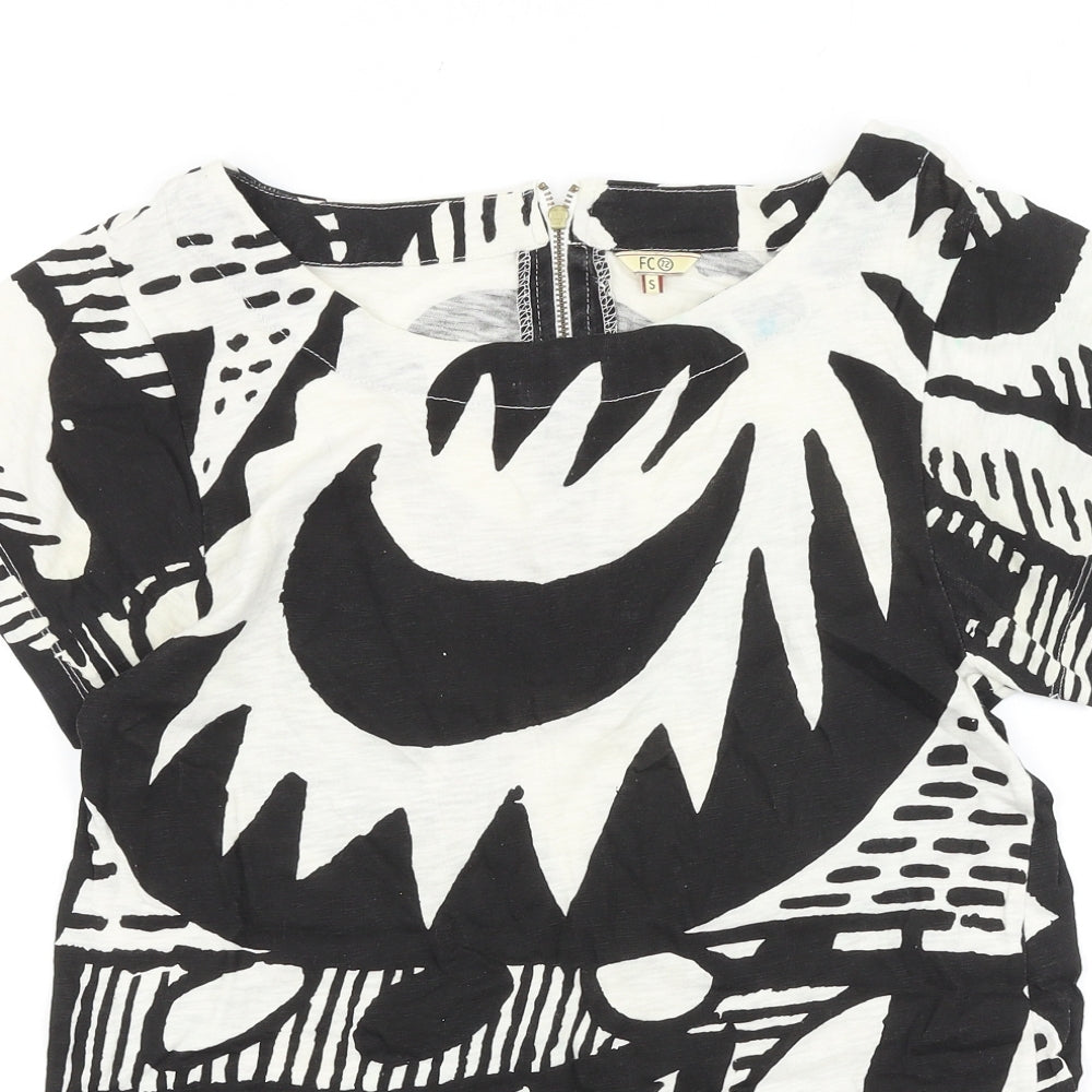 FC Womens Black Geometric 100% Cotton Basic Blouse Size S Round Neck