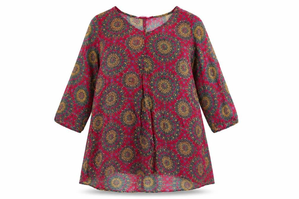 Jnojska Womens Pink Geometric Polyester A-Line Size M V-Neck Pullover