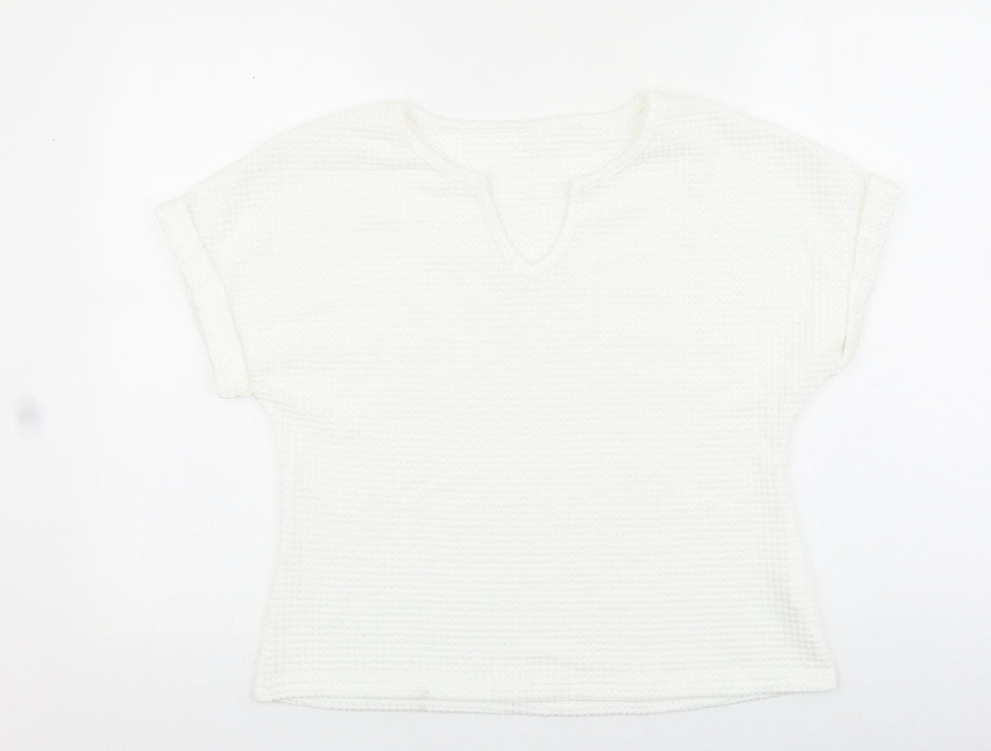 Preworn Womens White Polyester Basic Blouse Size L V-Neck
