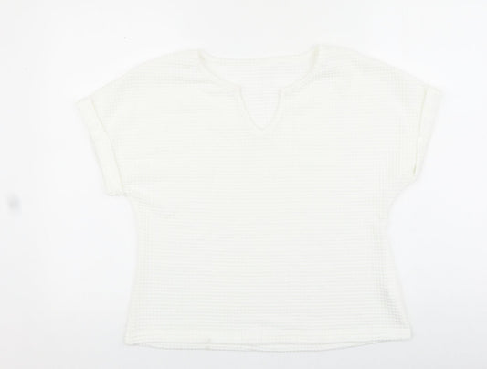 Preworn Womens White Polyester Basic Blouse Size L V-Neck