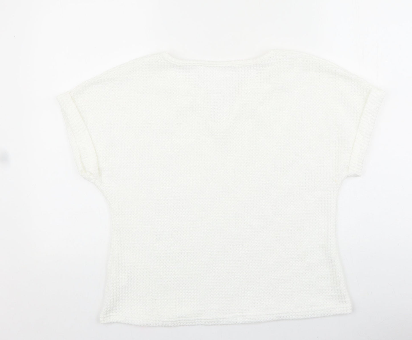 Preworn Womens White Polyester Basic Blouse Size L V-Neck