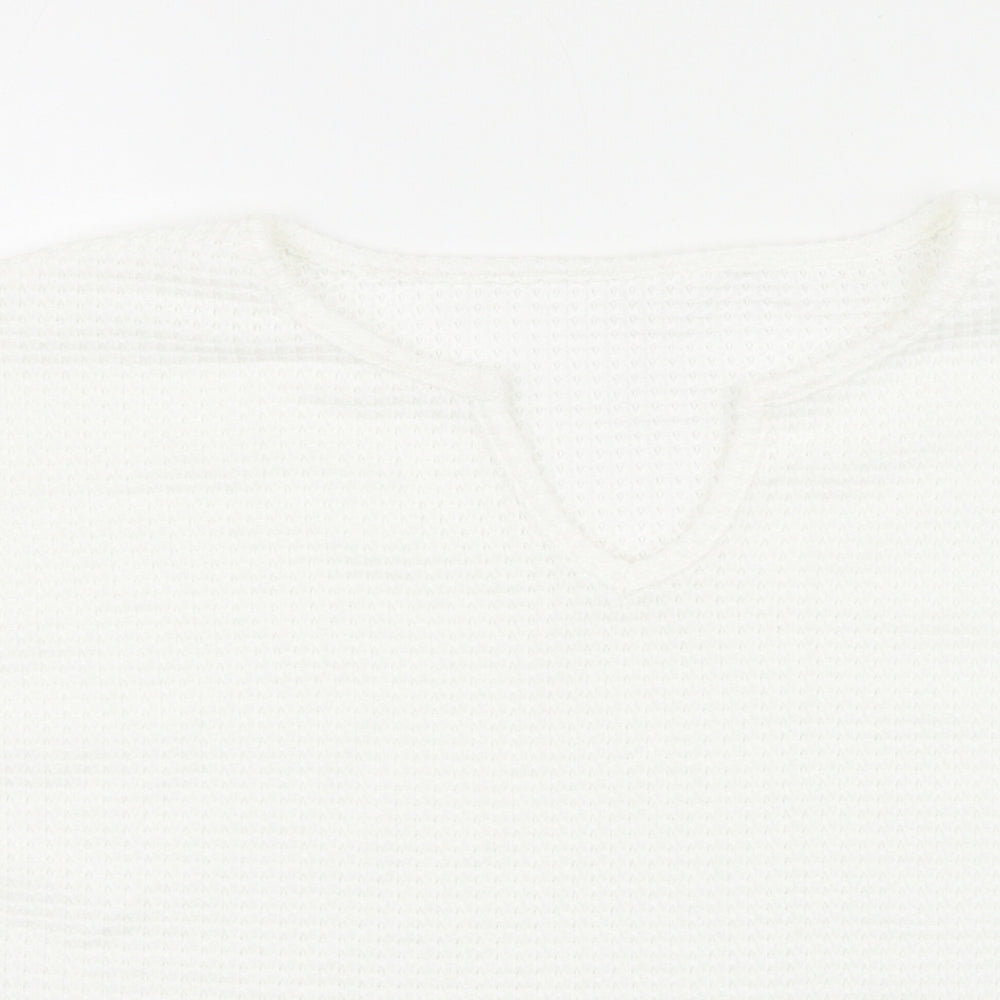 Preworn Womens White Polyester Basic Blouse Size L V-Neck