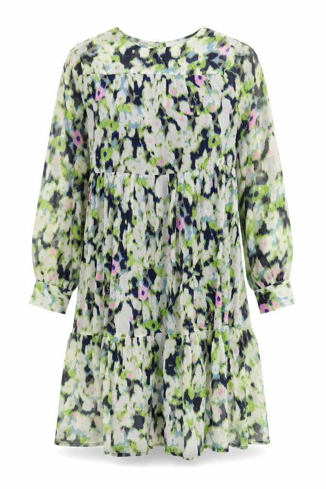 ICHI Womens Multicoloured Geometric Polyester Fit & Flare Size 6 Round Neck Button