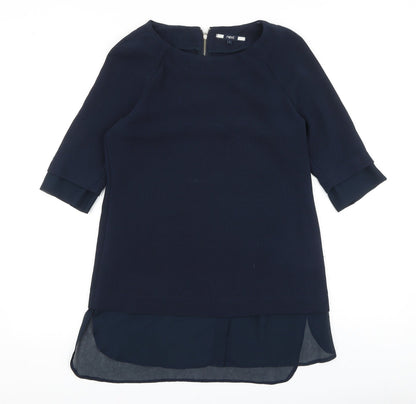 Next Womens Blue Viscose Sheath Size 8 Round Neck Zip