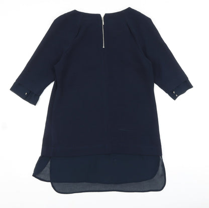 Next Womens Blue Viscose Sheath Size 8 Round Neck Zip
