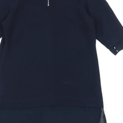 Next Womens Blue Viscose Sheath Size 8 Round Neck Zip
