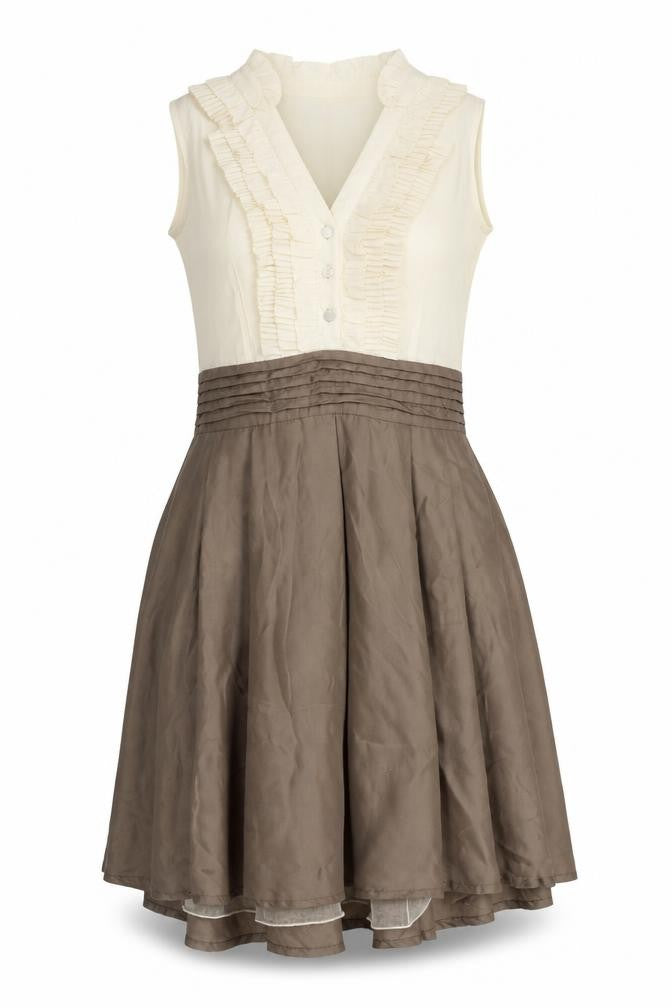 Fumblin Foe Womens Brown Polyester Fit & Flare Size L V-Neck Button