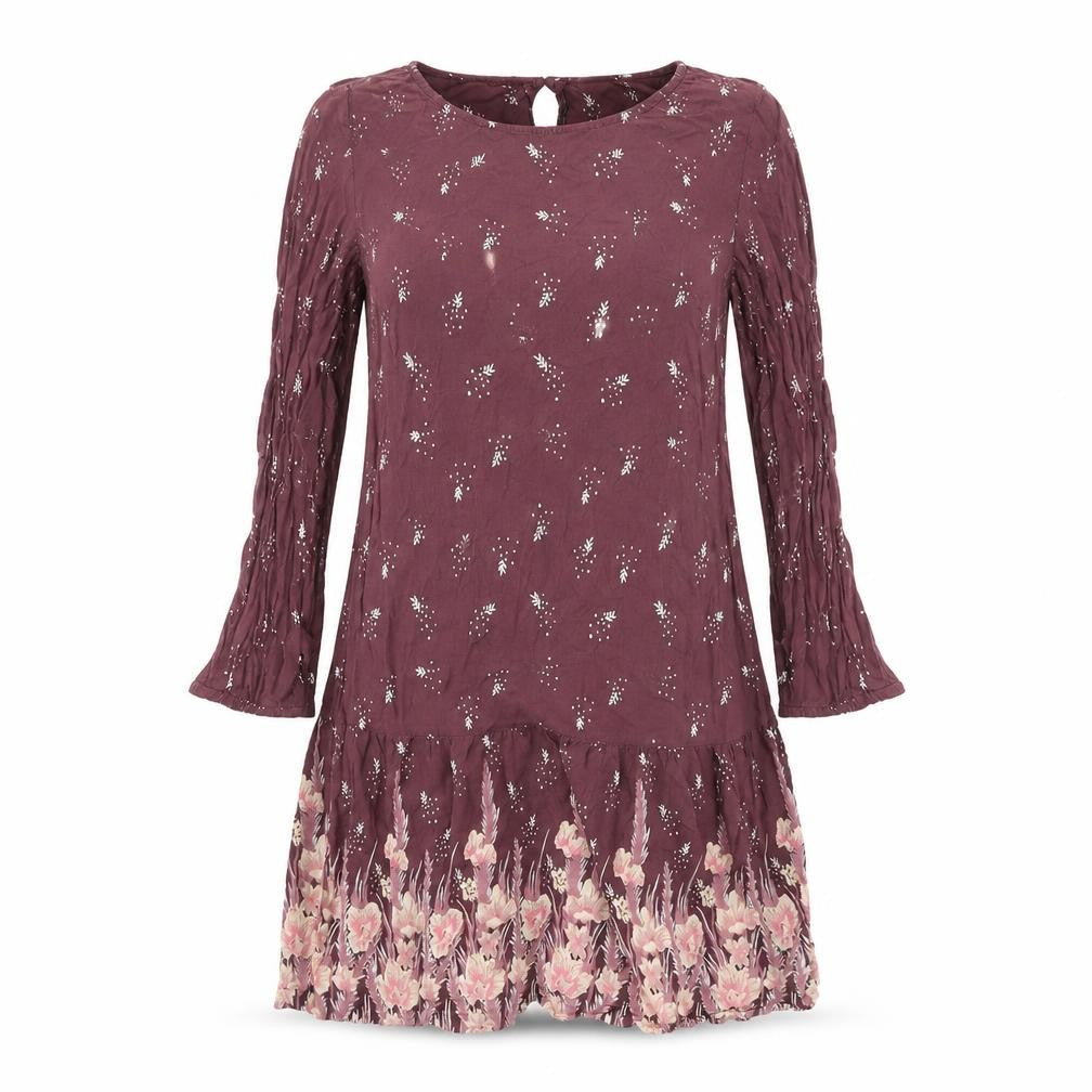 Marks & Spencer Womens Purple Floral Viscose Fit & Flare Size 10 Round Neck Button
