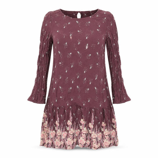 Marks & Spencer Womens Purple Floral Viscose Fit & Flare Size 10 Round Neck Button