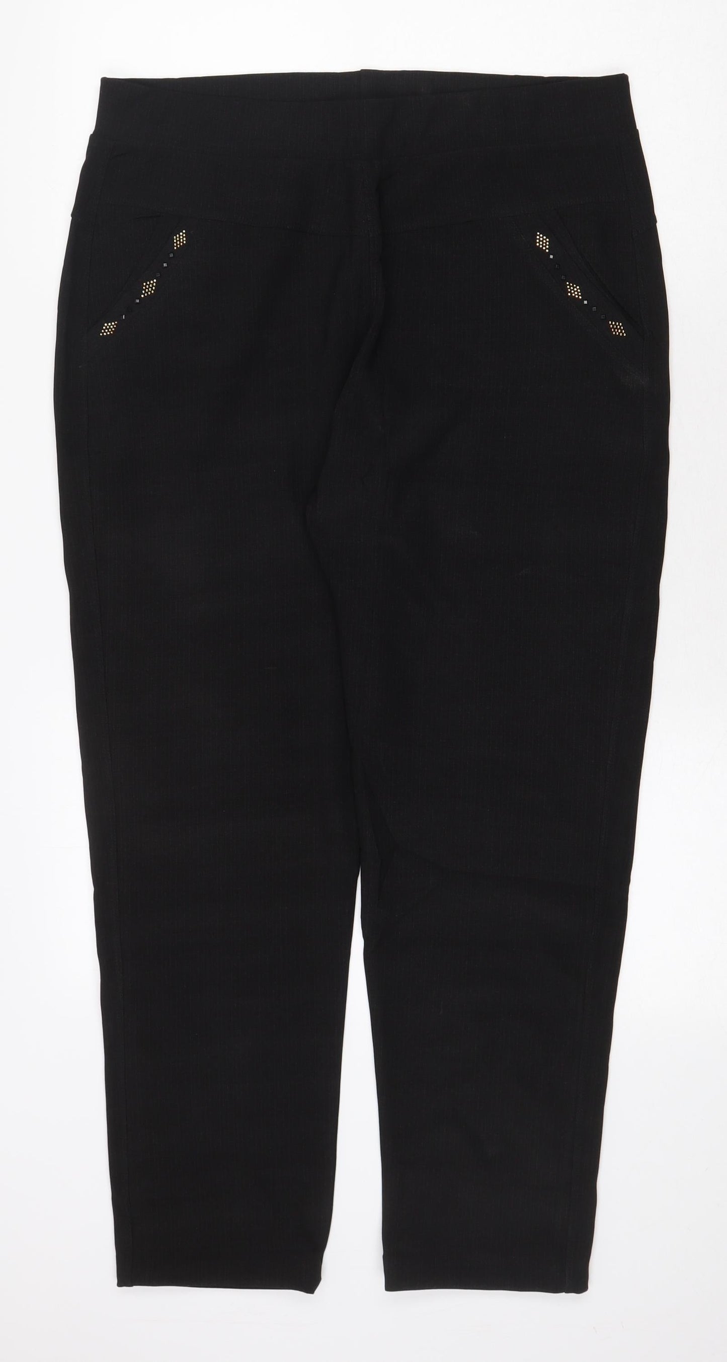 Preworn Womens Black Cotton Trousers Size 4XL Regular - Embellished Pockets