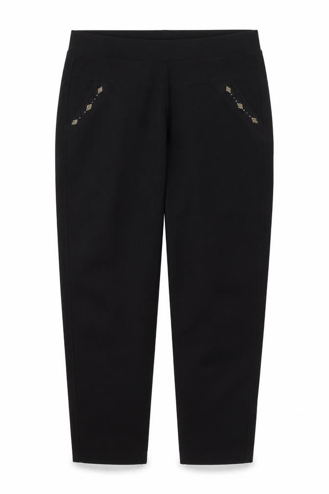 Preworn Womens Black Cotton Trousers Size 4XL Regular - Embellished Pockets