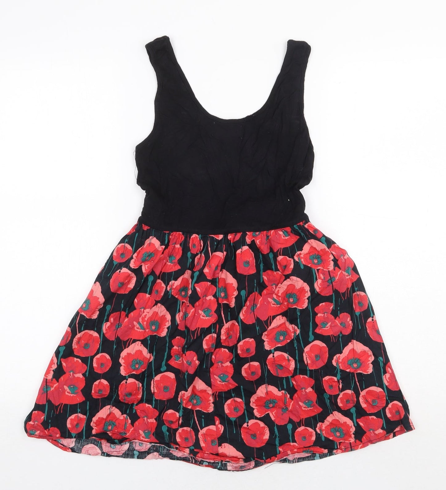 Apricot Womens Red Floral Viscose Skater Dress Size XS Round Neck Tie