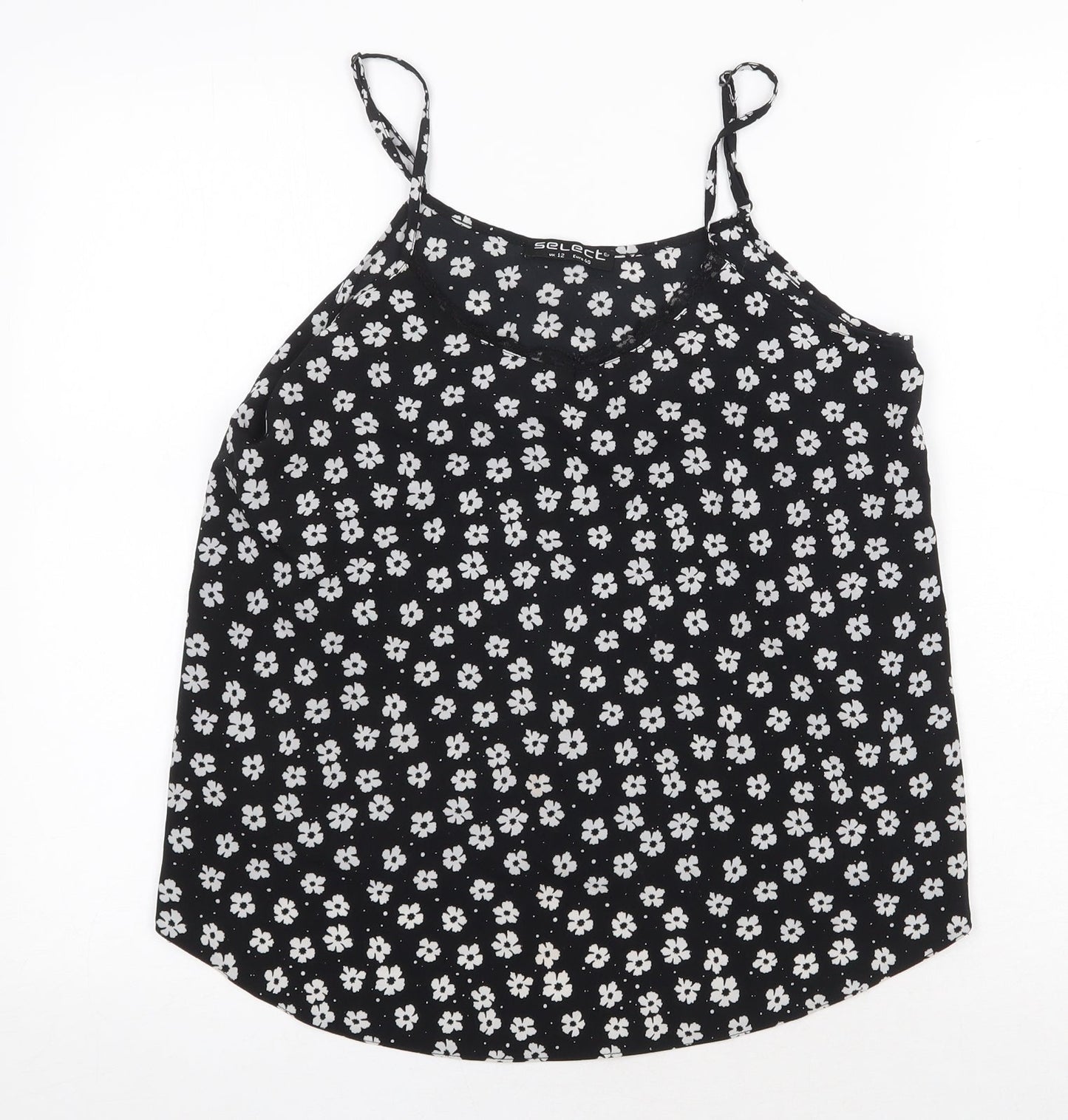 Select Womens Black Floral Polyester Basic Tank Size 12 Round Neck
