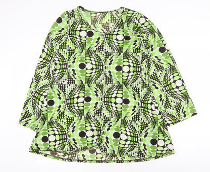 Womens Green Geometric Polyester Mini Size S Round Neck Pullover