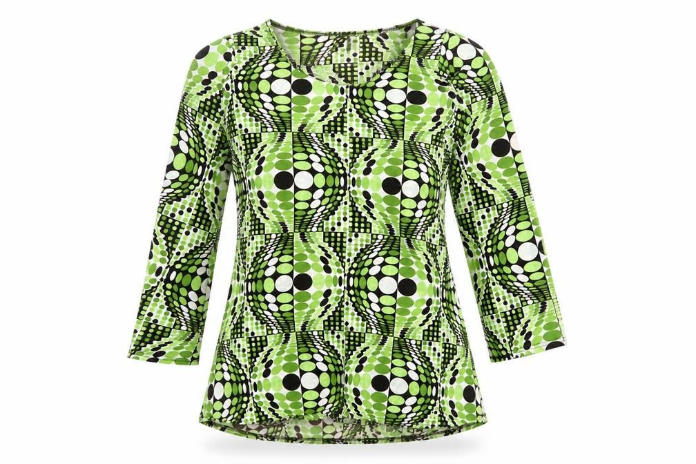 Preworn Womens Green Geometric Polyester Mini Size S Round Neck Pullover
