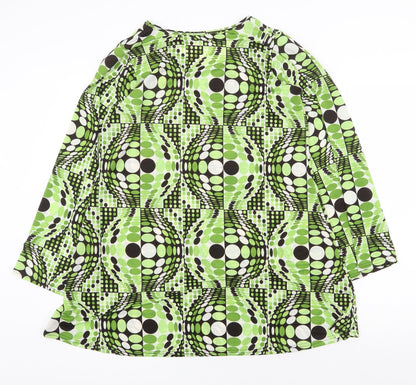 Womens Green Geometric Polyester Mini Size S Round Neck Pullover